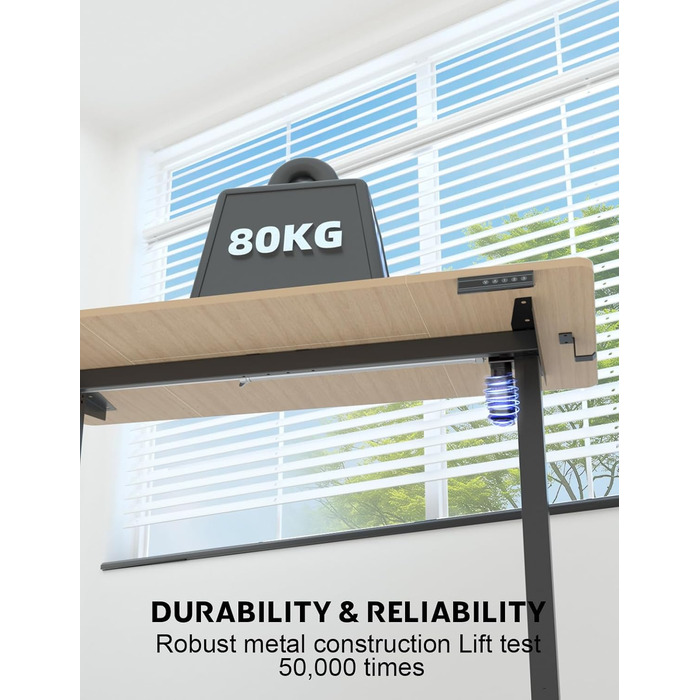 Регульований стіл, електричний, 120x60 см, 3 функції пам'яті, з кабелеуправлінням та гачками. Дерев'яний колір