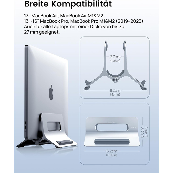 Підставка для ноутбука SODI вертикальна, автоматична, з алюмінію, для MacBook Pro/Air, ноутбуків, планшетів, телефонів (срібна)