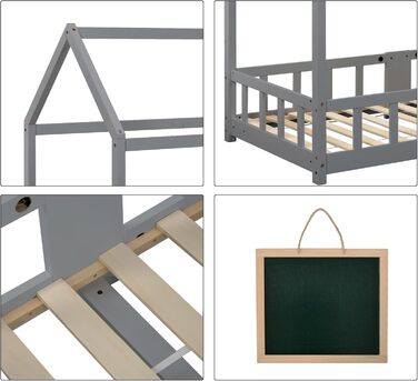 Дитяче ліжко-будиночок Moimhear 90x200 см, сірий колір, з соснового дерева, для дітей