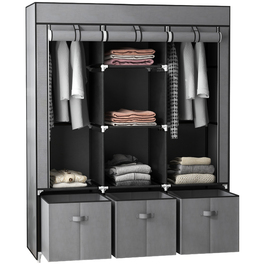 Шкаф HOMCOM Garderobe, розкладний, тканинний, з блискавкою, фліс, темно-сірий, 125x43x162,5 см | Aosom