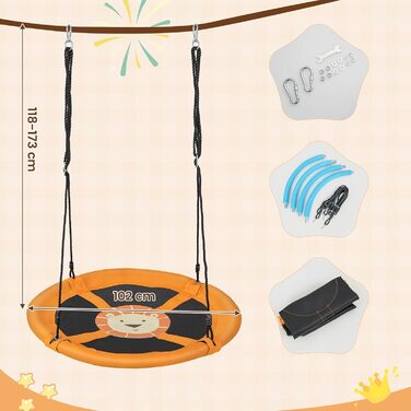 Дитяча гойдалка-гніздо COSTWAY, Ø 100 см, жовта - для дому та вулиці