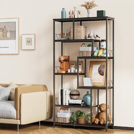 Стильна полиця Bealife для книг, 5 ярусів, чорна, 98 x 30 x 180 см. Відкрита полиця для вітальні, офісу, робочого кабінету, в стилі індустріальний дизайн