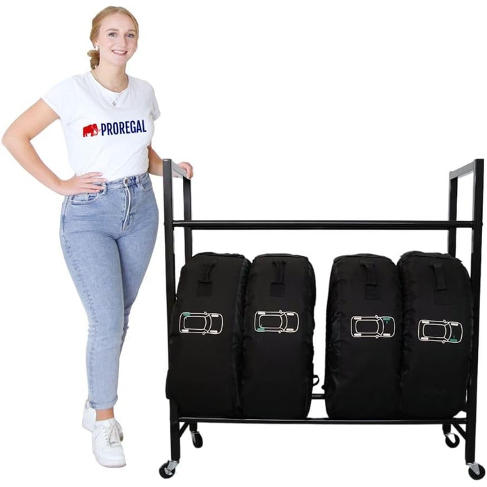 Стелаж для шин PROREGAL CARRERO 104x55x40 см - 8 шин на 2 рівнях, чорний, для гаража, майстерні, складу