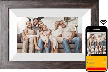 Цифровий фоторамка Kodak 10 дюймів з пультом дистанційного керування, без Wi-Fi, IPS-дисплей 1280x800, відтворення фото/відео/музики, підтримка годинника, USB/SD-картки (Темно-коричневий)