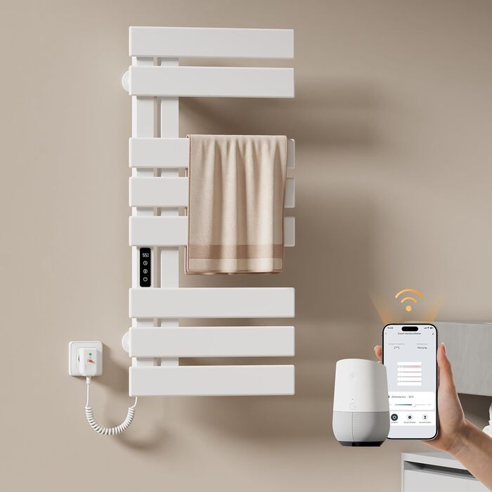 Електричний рушникосушар EMKE з Wi-Fi, 1000 x 500 мм, 320W, чорний (правий)