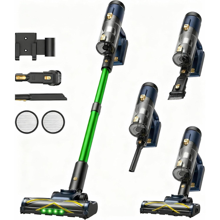 Акумуляторний пилосос Vexilar Leichter Kabello 6-в-1 для килимів, твердих підлог, шерсті тварин та авто (Срібний, 450W, 50kPa, LED Touchscreen)