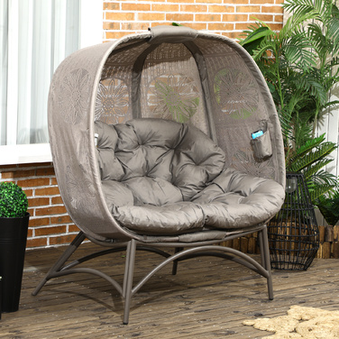 Outsunny Garden Chair 2-місне крісло Papasan зі складним кошиком і подушкою, шезлонг для балкона та тераси, сталь у піску, 126 x 75 x 142 см