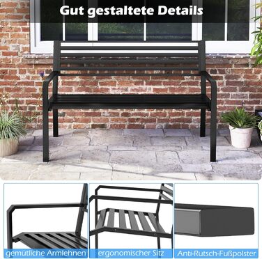Металева лавка для саду COSTWAY: міцна, вологостійка, на 2 особи з підлокітниками та спинкою. Максимальне навантаження 300 кг. Ідеально для саду, тераси, балкону (127x56x82 см)