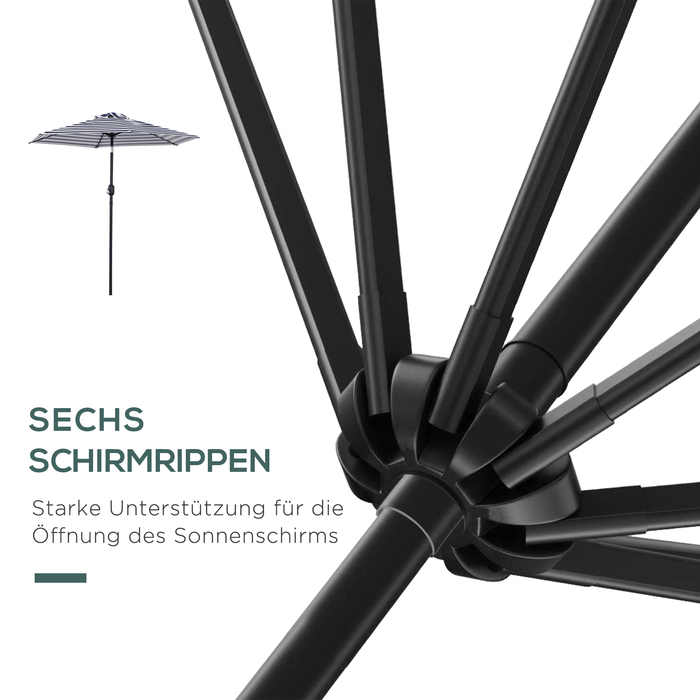 Сонячний парасоль для саду та тераси, сталевий каркас, блакитний смугастий дизайн, діаметр 230 см, висота 216 см