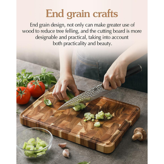 Дерев'яний обробний дошка XINZUO з акації (35x25x2.6 см) - обробна дошка для кухні з антиковзкими ніжками, ручкою та канавкою для соку, практичний аксесуар для кухні