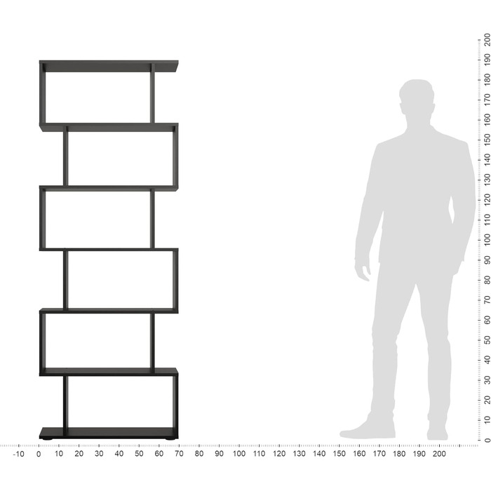 Книжкова шафа Чорна - Полиця для міжкімнатних перегородок 1970x24 см Стояча полиця дерев'яна та висока з 6 рівнями S-подібна S-подібна полиця Полиця для подачі Офісна полиця