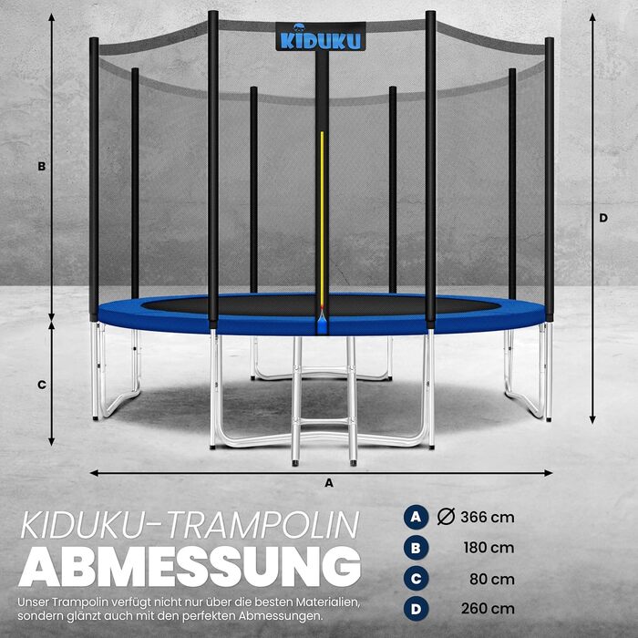 Батут KIDUKU Ø244/305/366/427 см з сіткою, драбиною та захисним покриттям | Садовий батут для дітей до 150 кг | TÜV Rheinland