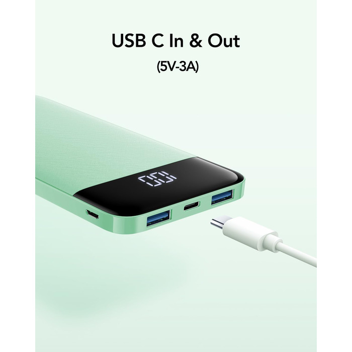 Дисплей, сумісний з iPhone, Samsung, Huawei (зелений), 10400mAh USB C, LED-