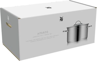 Набір каструль WMF Aparto з нержавіючої сталі Cromargan, 5 предметів, з кришками з термостійкого скла, для індукційних плит, без антипригарного покриття, придатний для миття в посудомийній машині
