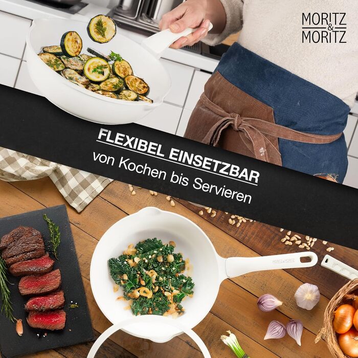 Сковорода Moritz & Moritz 26 см з кришкою Бежева - антипригарне покриття, Soft-Touch ручка, для смаження, тушкування та приготування на пару, підходить для всіх типів плит