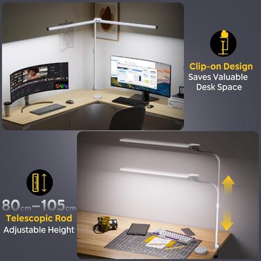 LED настільна лампа EYOCEAN 24W з гнучкою ніжкою та сенсорним керуванням для роботи, читання та дизайну, 80 см, білий колір