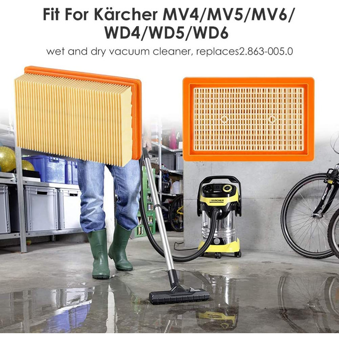 Упаковки плоский складаний фільтр Karcher для багатоцільового пилососа Karcher MV4 MV5 MV6 WD4 WD5 Wd6 Заміна пилососа для вологого і сухого прибирання - 2.863-005.0, 3