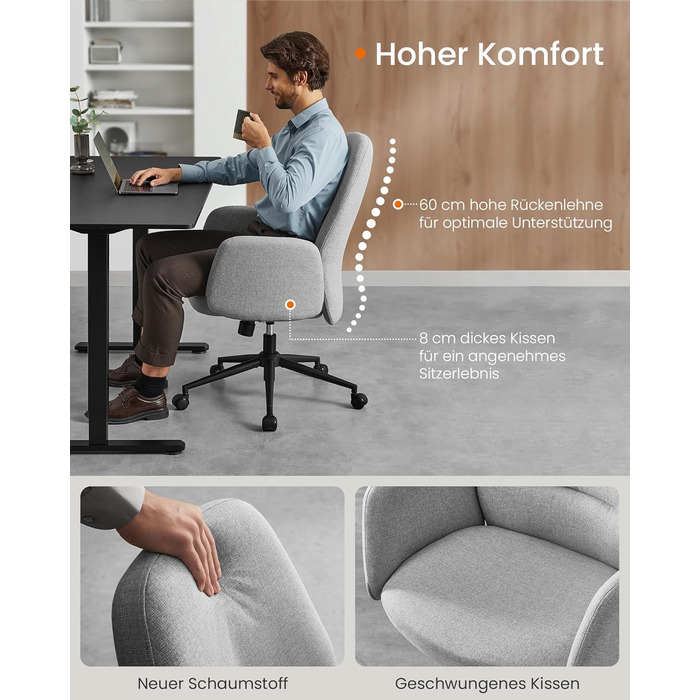 Офісний крісло SONGMICS HOME - регульоване, з підлокітниками, сіро-зелене, з бавовняно-льоновій тканини