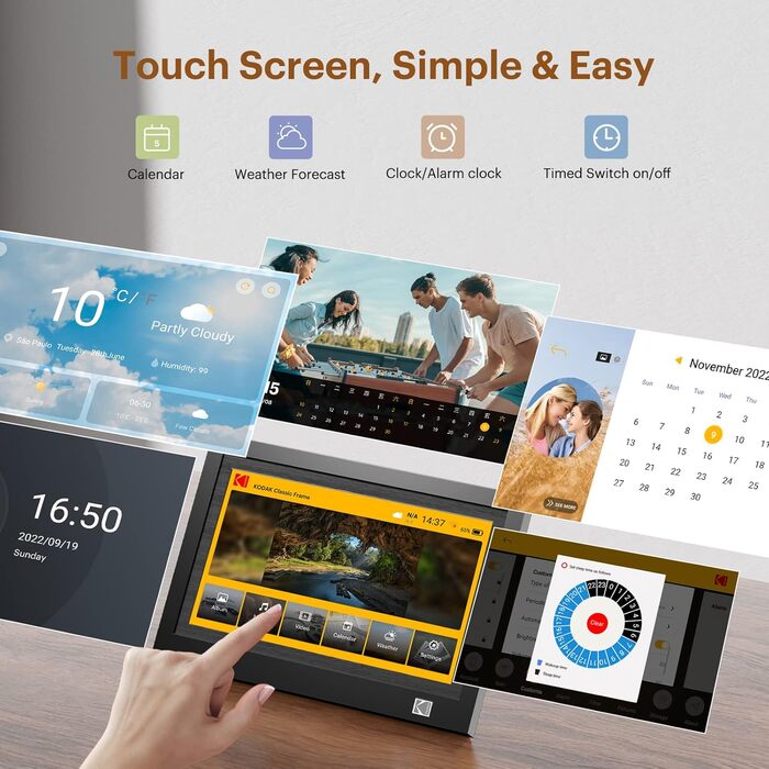 Цифровий фоторамка Kodak 10.1 дюйма з IPS-екраном, підтримкою USB/SD, відтворення фото/музики/відео, календарем та будильником, з пультом дистанційного керування (Чорний)
