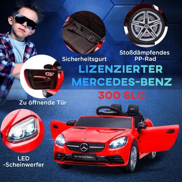 Дитячий електромобіль Mercedes SLC 300 12V з пультом, LED-фарами, ременем безпеки та музикою, червоний, для дітей від 3 років