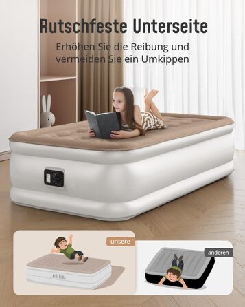 Надувне ліжко Airefina з самонадувною системою та інтегрованим насосом, 203 x 152 x 46 см (1 особа), для кемпінгу та дому
