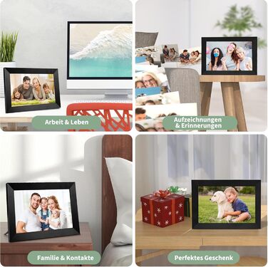 Цифровий фоторамка Veidoo 10.1 дюйма, IPS-сенсорний екран 1280x800, 32GB, для сімейних фото, з Wi-Fi, Frameo App (Чорний)