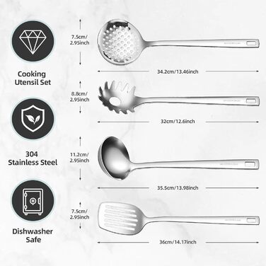 Набір кухонного інвентарю з нержавіючої сталі, 4 шт. Лопатки, ложки, лопатки для воку, кухонний інвентар (безпечний для миття в посудомийній машині)