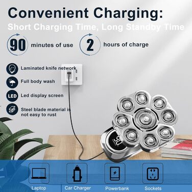Електрична бритва Emooncn 9D для чоловіків, 7 в 1, 9 бритвених головок, IPX7, в т.ч. тример для волосся в носі