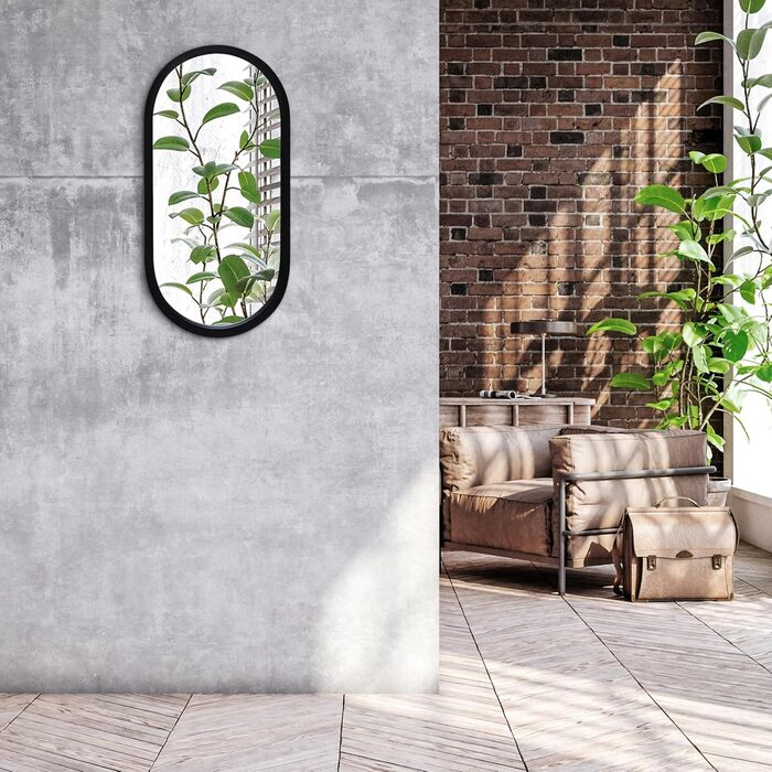 Дзеркало овальне Americanflat Spiegel Oval 30x61 см - чорне, для ванної, вітальні, спальні