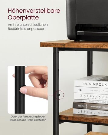 Столик для принтера VASAGLE з роликами, 3-рівневий, регульована стільниця, промисловий стиль, для офісу/кабінету, вінтажно-коричнево-чорний, OPS003B01V1