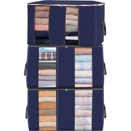 Сумка для зберігання об'ємом 90 л, складна сумка для зберігання одягу під ліжком, з посиленою ручкою, сумка для зберігання ковдр під ліжком, одягу, ковдр, стьобаних ковдр (темно-синій, 3 шт.)