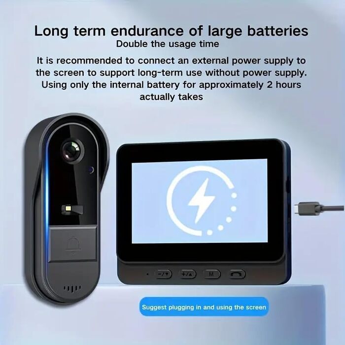 Відеодзвінок з камерою 1080P HD, бездротовий, водонепроникний IP65, дисплей 4.3