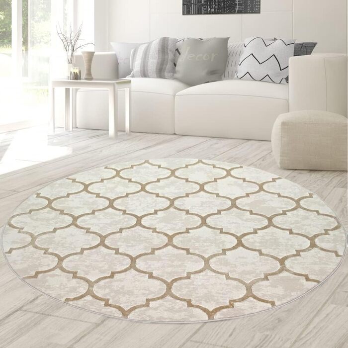 Килим Dream carpet Килим для спальні з марокканським візерунком в розмір (200 см круглий, бежевий)