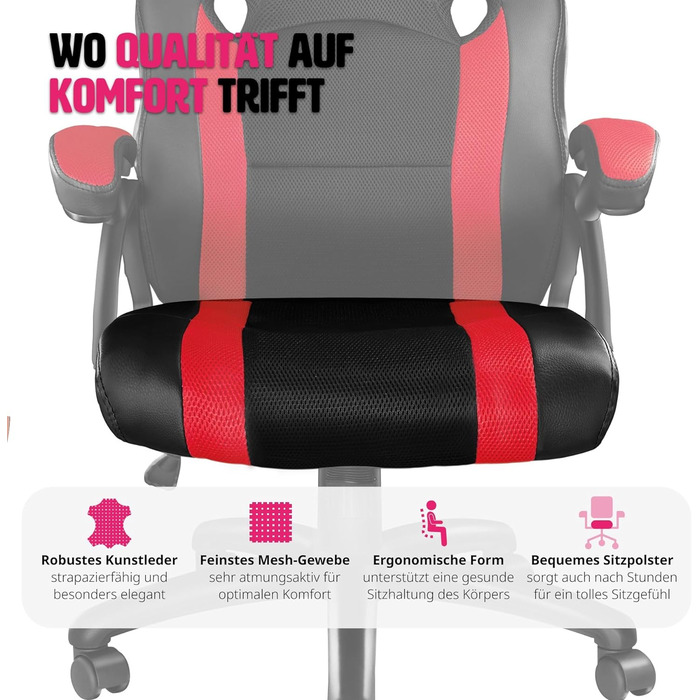 Ігрове крісло tectake, ергономічне офісне крісло, гоночне офісне крісло, крісло для керівника з функцією гойдалки та підлокітниками, поворотне крісло, регульоване по висоті письмове крісло, крісло для ПК, ігрове крісло - чорний/синій (чорно-червоний No 40