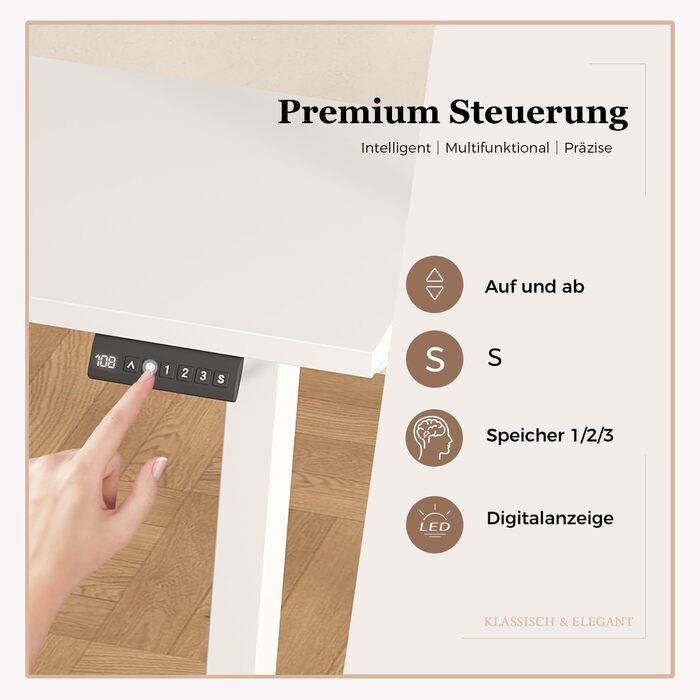 Електричний кутовий стіл Klicelor з регулюванням висоти, 190 x 155 см. 3 функції пам'яті, антиколізійна технологія, ергономічний комп'ютерний стіл, білий