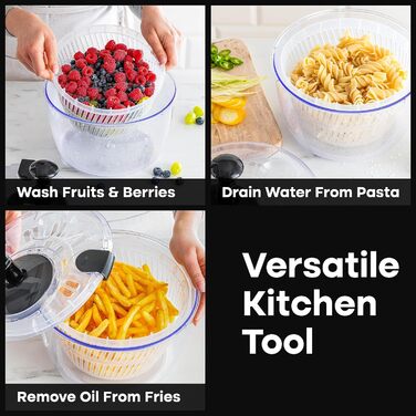 Великий салатник-центрифуга Neatness 5.28 л: швидке миття овочів, фруктів, пасти та картоплі фрі