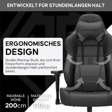 Крісло ігрове Anda Seat Dark Demon Dragon для дорослих – ергономічне крісло для геймерів з підлокітниками 4D, високою щільністю піни, подушкою для попереку, чорне