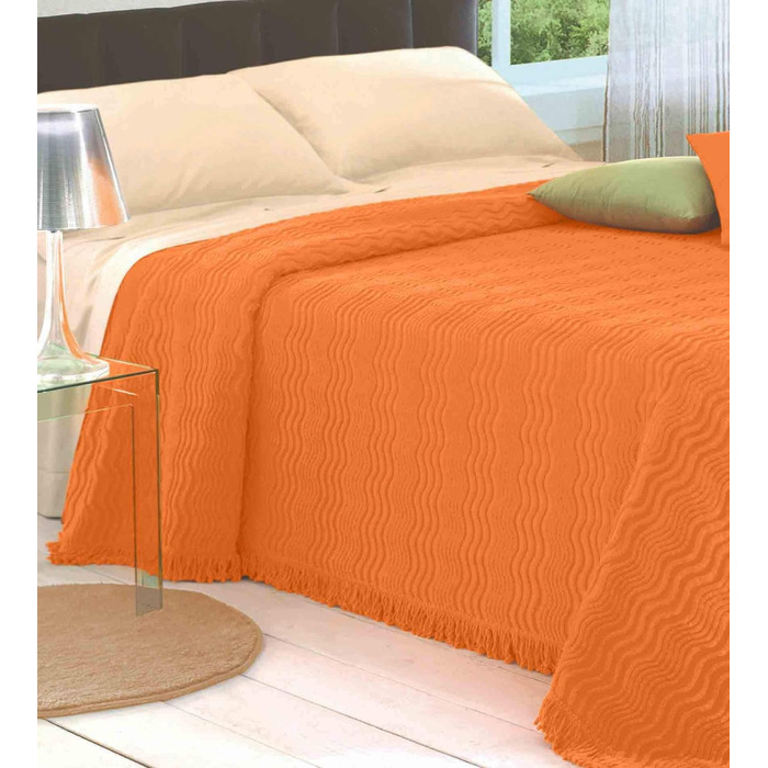 Покривало на односпальне ліжко, шеніл, для французького ліжка, 220 х 260 см, легке покривало для весни та перехідного сезону, 100, рельєфне покриття крем (1 Piazza e Mezza - 1.5 Piazza, Orange)