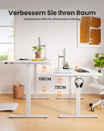 Електричний стіл ErGear 140x80 см з регулюванням висоти, шухлядою, 4-позиційною пам’яттю, T-подібною основою та багатосекційною стільницею
