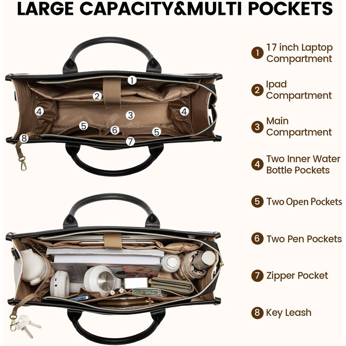 Сумка для ноутбука LOVEVOOK, 17 дюймів, чорно-бежева: водонепроникна, для роботи, навчання, офісу, універсітету, з відділенням для ноутбука