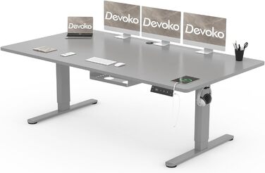 Електричний стіл Devoko 200x80 см з USB-C, білий. Регулювання висоти, комп'ютерний стіл з органайзером для кабелів