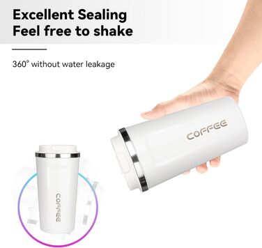 ERBO Термокружка для кави з нержавіючої сталі, 380 мл, 2 шт. (білий + рожевий), з кришкою, для кави на винос, екологічна