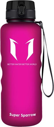Пляшка для пиття Super Sparrow-герметична пляшка для води об'ємом 1,5 л-спортивна пляшка без бісфенолу А / Школа, спорт, вода, велосипед (2-матова Фуксія)