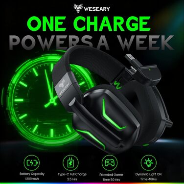 WG1 Бездротові навушники Bluetooth з мікрофоном для ігор, сумісні з PS5, PS4, PC, Switch, Mac, з LED-підсвічуванням, шумозаглушенням та 50 годин автономної роботи, сатиново-білі (сумісні з Xbox)
