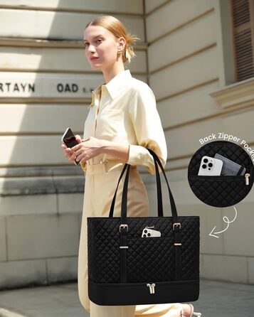 Сумка для ноутбука LOVEVOOK 15.6 дюймів для жінок з відділенням для ланчу, сумка-шопер, ділова сумка, портфель, сумка для навчання, містка, водонепроникна, чорна