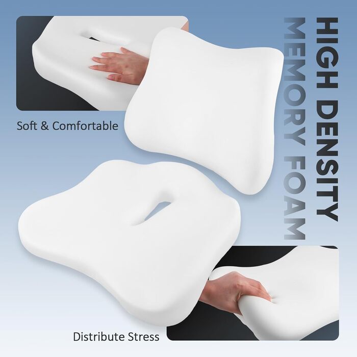 Ортопедична подушка для сидіння та підтримки попереку, ергономічна подушка з піною з пам'яті для інвалідного візка, автокрісла та офісного крісла, для зняття навантаження, полегшення болю, підтримки попереку та стегна при тривалому сидінні