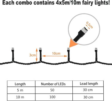 Ланцюжок прикрас Hopelit з 50 LED, 5 метрів: святкова гірлянда на батарейках з таймером, 8 режимів, для декору саду, вечірки, ялинки (водостійка, кольорова)