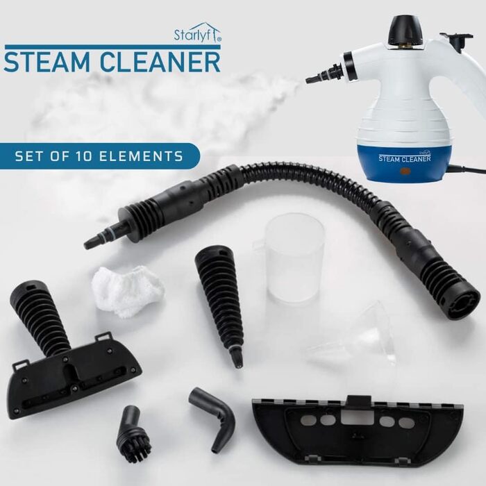 Пароочисник для всього Starlyf Steam Cleaner, пароочисник для дому, 1050 Вт, ємність 350 мл, глибоке очищення, кілька аксесуарів, видаляє плями, килими, сидіння автомобіля, кухня, ванна кімната