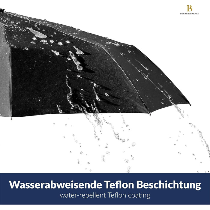 Парасолька складна штормозахисна LOGAN & BARNES 140 км/год, дерев'яна ручка, тефлонове покриття, модель Dublin Black