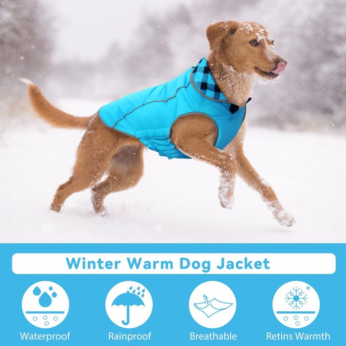 Класичне зимове пальто в клітку для собак, світловідбиваючий теплий вітрозахисний жилет для собак, зимова куртка для домашніх тварин з бавовняною підкладкою, Одяг для домашніх тварин для холодної погоди, L (XXL (окружність грудей 78-95 см, спинка 61 см), 